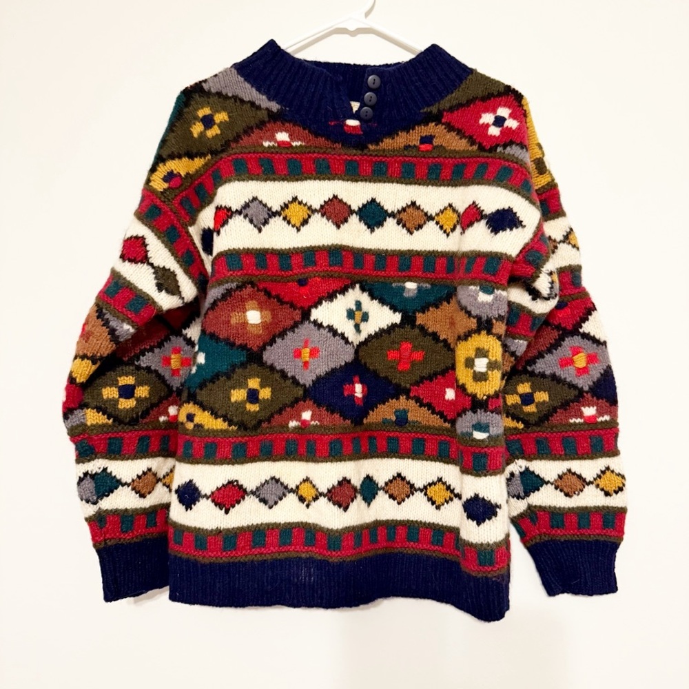 Vintage river trader 100% wool geometric sweater- med